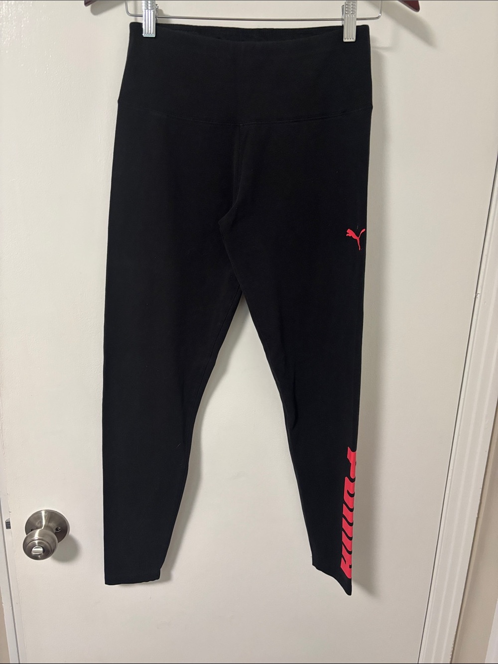 Puma Black Leggings with Pink Logo and Script